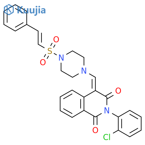 (4E)-2-(2-chlorophenyl)-4-[[4-[(E)-2-phenylethenyl]sulfonylpiperazin-1-yl]methylidene]isoquinoline-1,3-dione structure
