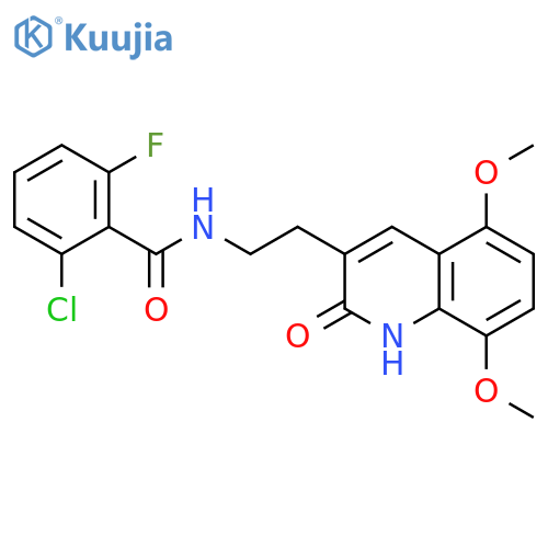 2-chloro-N-2-(5,8-dimethoxy-2-oxo-1,2-dihydroquinolin-3-yl)ethyl-6-fluorobenzamide structure