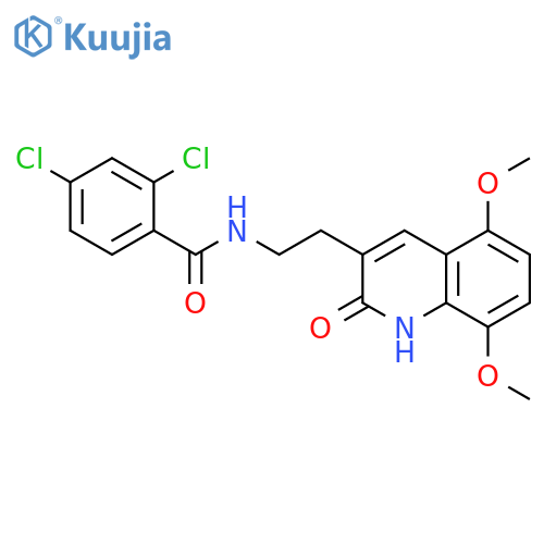 2,4-dichloro-N-2-(5,8-dimethoxy-2-oxo-1,2-dihydroquinolin-3-yl)ethylbenzamide structure