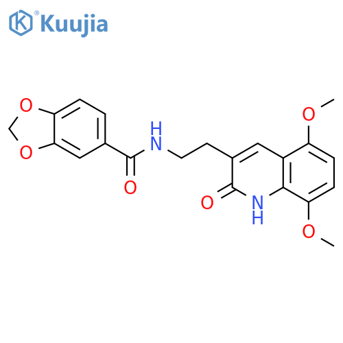 N-2-(5,8-dimethoxy-2-oxo-1,2-dihydroquinolin-3-yl)ethyl-2H-1,3-benzodioxole-5-carboxamide structure
