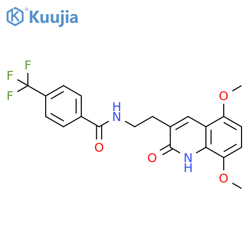 N-2-(5,8-dimethoxy-2-oxo-1,2-dihydroquinolin-3-yl)ethyl-4-(trifluoromethyl)benzamide structure