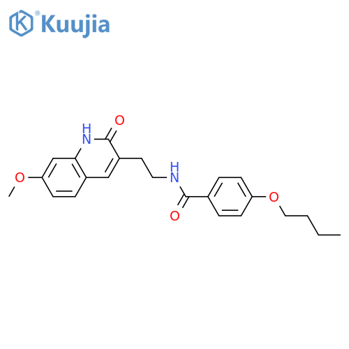 4-butoxy-N-2-(7-methoxy-2-oxo-1,2-dihydroquinolin-3-yl)ethylbenzamide structure
