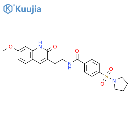 N-2-(7-methoxy-2-oxo-1,2-dihydroquinolin-3-yl)ethyl-4-(pyrrolidine-1-sulfonyl)benzamide structure