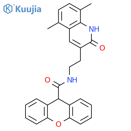 N-2-(5,8-dimethyl-2-oxo-1,2-dihydroquinolin-3-yl)ethyl-9H-xanthene-9-carboxamide structure
