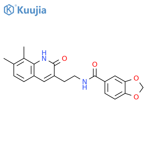 N-2-(7,8-dimethyl-2-oxo-1,2-dihydroquinolin-3-yl)ethyl-2H-1,3-benzodioxole-5-carboxamide structure