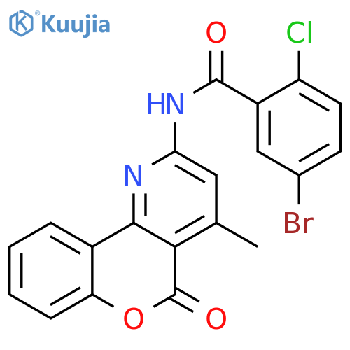 5-bromo-2-chloro-N-{4-methyl-5-oxo-5H-chromeno4,3-bpyridin-2-yl}benzamide structure