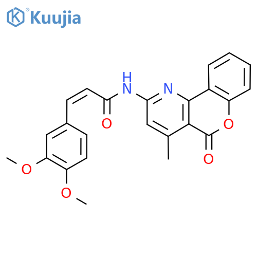 (2Z)-3-(3,4-dimethoxyphenyl)-N-{4-methyl-5-oxo-5H-chromeno4,3-bpyridin-2-yl}prop-2-enamide structure