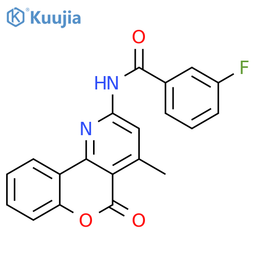 3-fluoro-N-{4-methyl-5-oxo-5H-chromeno[4,3-b]pyridin-2-yl}benzamide structure