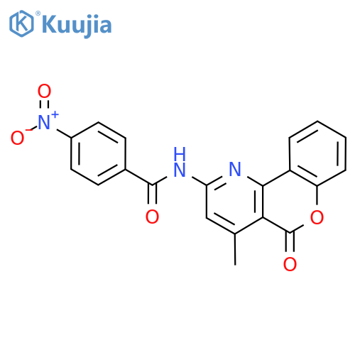 N-{4-methyl-5-oxo-5H-chromeno4,3-bpyridin-2-yl}-4-nitrobenzamide structure