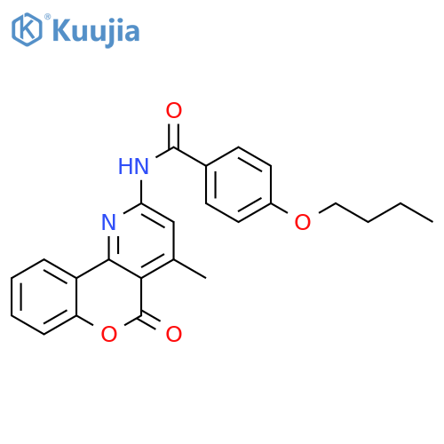 4-butoxy-N-{4-methyl-5-oxo-5H-chromeno4,3-bpyridin-2-yl}benzamide structure