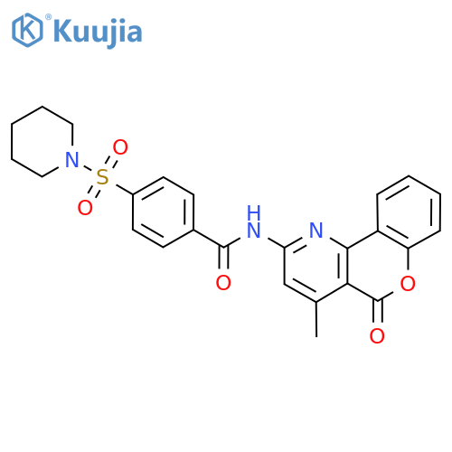 N-{4-methyl-5-oxo-5H-chromeno4,3-bpyridin-2-yl}-4-(piperidine-1-sulfonyl)benzamide structure