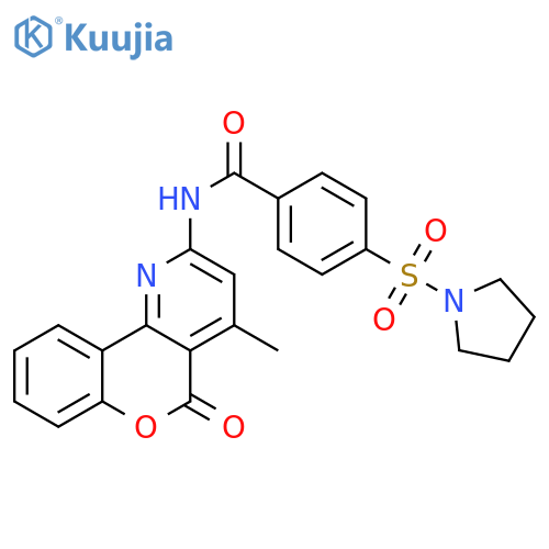 N-{4-methyl-5-oxo-5H-chromeno4,3-bpyridin-2-yl}-4-(pyrrolidine-1-sulfonyl)benzamide structure