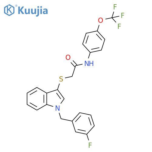 2-({1-(3-fluorophenyl)methyl-1H-indol-3-yl}sulfanyl)-N-4-(trifluoromethoxy)phenylacetamide structure
