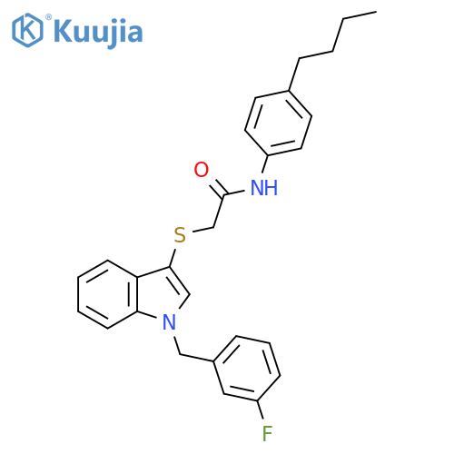 N-(4-butylphenyl)-2-({1-(3-fluorophenyl)methyl-1H-indol-3-yl}sulfanyl)acetamide structure
