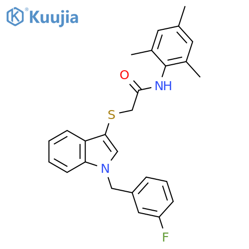 2-({1-(3-fluorophenyl)methyl-1H-indol-3-yl}sulfanyl)-N-(2,4,6-trimethylphenyl)acetamide structure