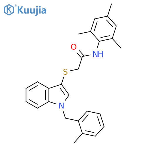2-({1-(2-methylphenyl)methyl-1H-indol-3-yl}sulfanyl)-N-(2,4,6-trimethylphenyl)acetamide structure