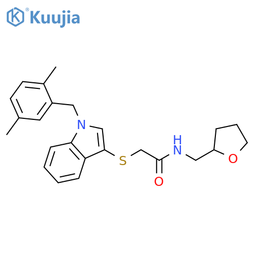 2-({1-(2,5-dimethylphenyl)methyl-1H-indol-3-yl}sulfanyl)-N-(oxolan-2-yl)methylacetamide structure