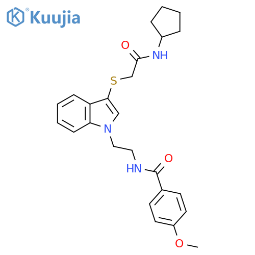N-2-(3-{(cyclopentylcarbamoyl)methylsulfanyl}-1H-indol-1-yl)ethyl-4-methoxybenzamide structure