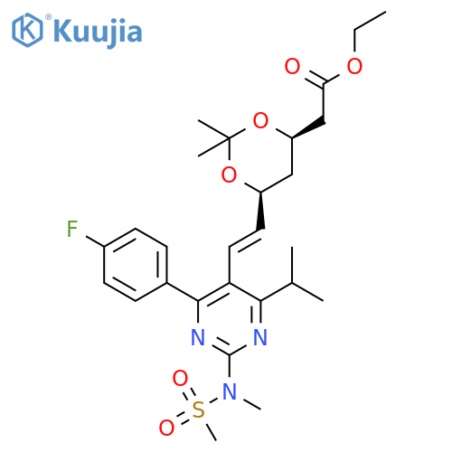(6-{(E)-2-[4-(4-fluorophenyl)-6-isopropyl-2-(methanesulfonyl-methyl-amino)-pyrimidin-5-yl]vinyl}-(4R,6S)-2,2-dimethyl[1,3]dioxan-4-yl)-acetic acid ethyl ester structure