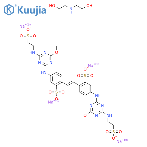 Tetrasodium;2-(2-hydroxyethylamino)ethanol;5-[[4-methoxy-6-(2-sulfonatoethylamino)-1,3,5-triazin-2-yl]amino]-2-[(E)-2-[4-[[4-methoxy-6-(2-sulfonatoethylamino)-1,3,5-triazin-2-yl]amino]-2-sulfonatophenyl]ethenyl]benzenesulfonate structure
