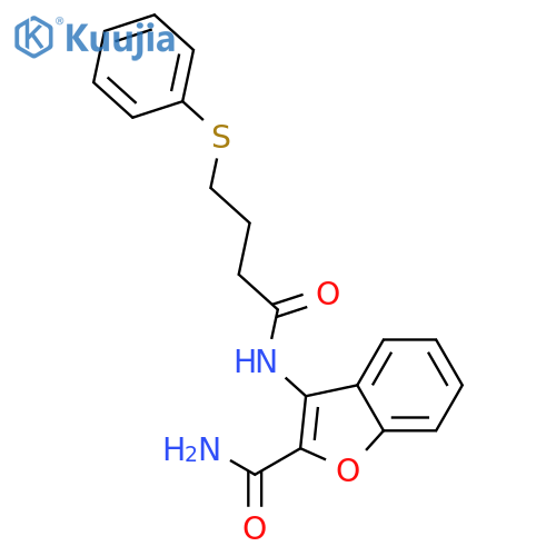 3-4-(phenylsulfanyl)butanamido-1-benzofuran-2-carboxamide structure