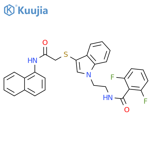 2,6-difluoro-N-{2-3-({(naphthalen-1-yl)carbamoylmethyl}sulfanyl)-1H-indol-1-ylethyl}benzamide structure