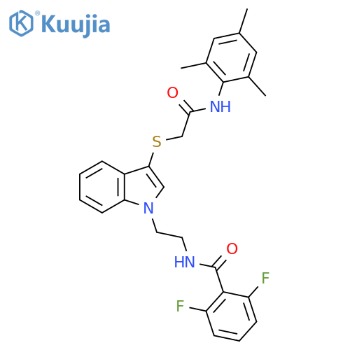 2,6-difluoro-N-{2-3-({(2,4,6-trimethylphenyl)carbamoylmethyl}sulfanyl)-1H-indol-1-ylethyl}benzamide structure