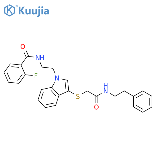 2-fluoro-N-{2-3-({(2-phenylethyl)carbamoylmethyl}sulfanyl)-1H-indol-1-ylethyl}benzamide structure