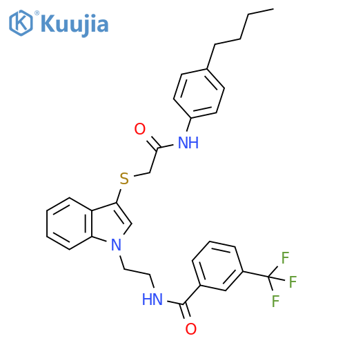 N-{2-3-({(4-butylphenyl)carbamoylmethyl}sulfanyl)-1H-indol-1-ylethyl}-3-(trifluoromethyl)benzamide structure