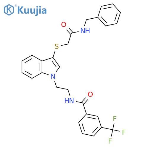 N-2-(3-{(benzylcarbamoyl)methylsulfanyl}-1H-indol-1-yl)ethyl-3-(trifluoromethyl)benzamide structure