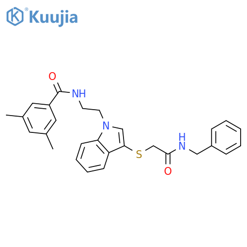 N-2-(3-{(benzylcarbamoyl)methylsulfanyl}-1H-indol-1-yl)ethyl-3,5-dimethylbenzamide structure