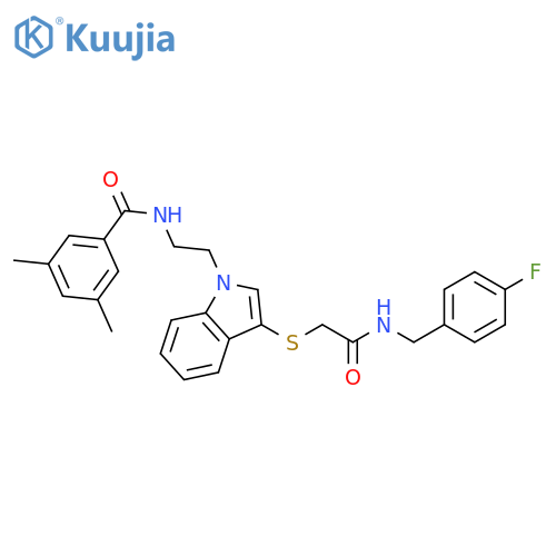 N-(2-{3-({(4-fluorophenyl)methylcarbamoyl}methyl)sulfanyl-1H-indol-1-yl}ethyl)-3,5-dimethylbenzamide structure