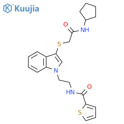 N-2-(3-{(cyclopentylcarbamoyl)methylsulfanyl}-1H-indol-1-yl)ethylthiophene-2-carboxamide structure