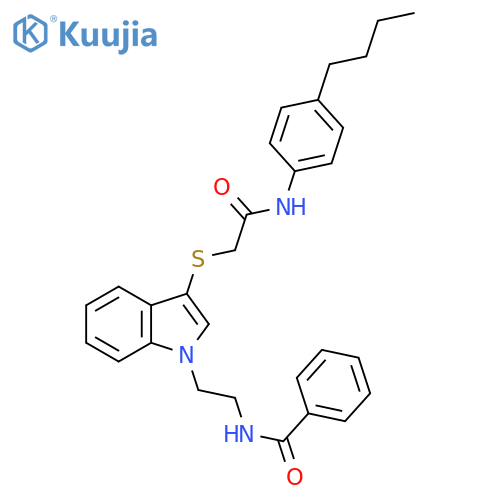 N-{2-3-({(4-butylphenyl)carbamoylmethyl}sulfanyl)-1H-indol-1-ylethyl}benzamide structure