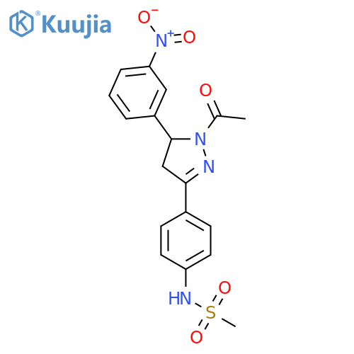 N-{4-1-acetyl-5-(3-nitrophenyl)-4,5-dihydro-1H-pyrazol-3-ylphenyl}methanesulfonamide structure