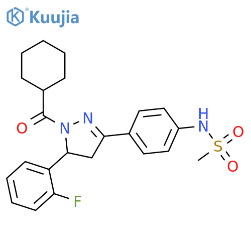 N-{4-1-cyclohexanecarbonyl-5-(2-fluorophenyl)-4,5-dihydro-1H-pyrazol-3-ylphenyl}methanesulfonamide structure