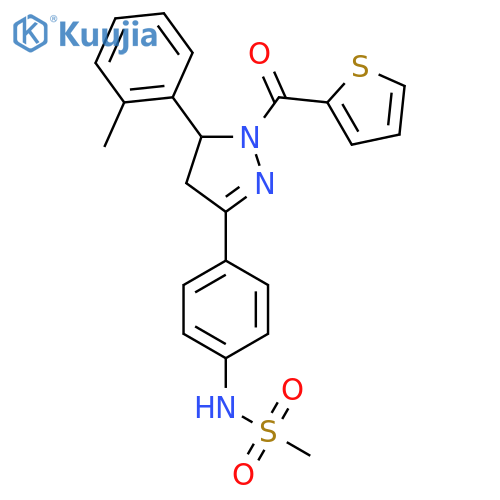 N-{4-5-(2-methylphenyl)-1-(thiophene-2-carbonyl)-4,5-dihydro-1H-pyrazol-3-ylphenyl}methanesulfonamide structure