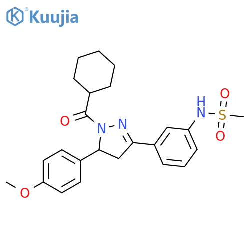 N-{3-1-cyclohexanecarbonyl-5-(4-methoxyphenyl)-4,5-dihydro-1H-pyrazol-3-ylphenyl}methanesulfonamide structure