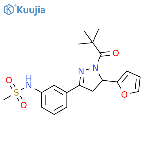 N-{3-1-(2,2-dimethylpropanoyl)-5-(furan-2-yl)-4,5-dihydro-1H-pyrazol-3-ylphenyl}methanesulfonamide structure
