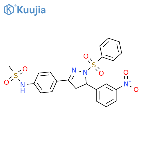 N-{4-1-(benzenesulfonyl)-5-(3-nitrophenyl)-4,5-dihydro-1H-pyrazol-3-ylphenyl}methanesulfonamide structure