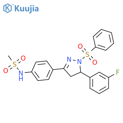 N-{4-1-(benzenesulfonyl)-5-(3-fluorophenyl)-4,5-dihydro-1H-pyrazol-3-ylphenyl}methanesulfonamide structure