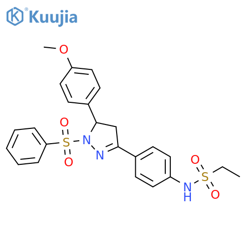 N-{4-1-(benzenesulfonyl)-5-(4-methoxyphenyl)-4,5-dihydro-1H-pyrazol-3-ylphenyl}ethane-1-sulfonamide structure