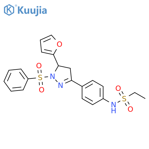 N-{4-1-(benzenesulfonyl)-5-(furan-2-yl)-4,5-dihydro-1H-pyrazol-3-ylphenyl}ethane-1-sulfonamide structure