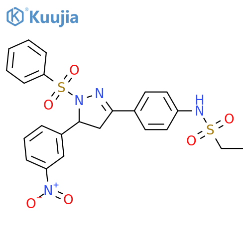 N-{4-1-(benzenesulfonyl)-5-(3-nitrophenyl)-4,5-dihydro-1H-pyrazol-3-ylphenyl}ethane-1-sulfonamide structure