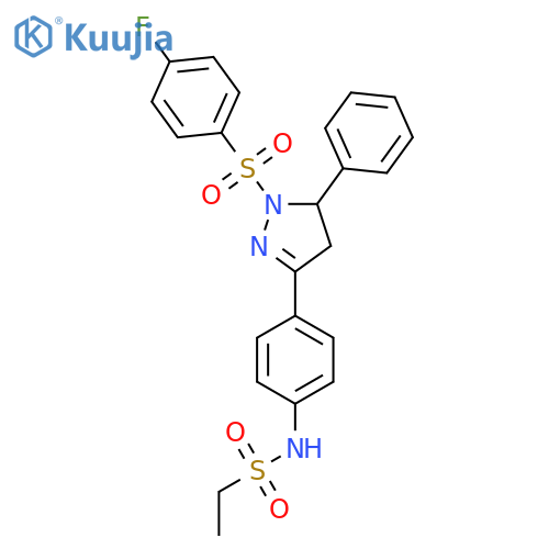 N-{4-1-(4-fluorobenzenesulfonyl)-5-phenyl-4,5-dihydro-1H-pyrazol-3-ylphenyl}ethane-1-sulfonamide structure