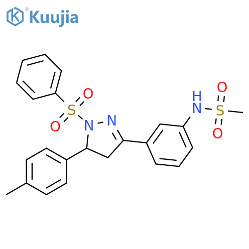 N-{3-1-(benzenesulfonyl)-5-(4-methylphenyl)-4,5-dihydro-1H-pyrazol-3-ylphenyl}methanesulfonamide structure
