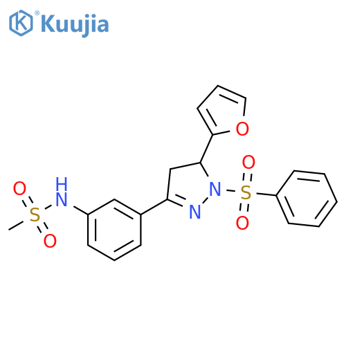 N-{3-1-(benzenesulfonyl)-5-(furan-2-yl)-4,5-dihydro-1H-pyrazol-3-ylphenyl}methanesulfonamide structure