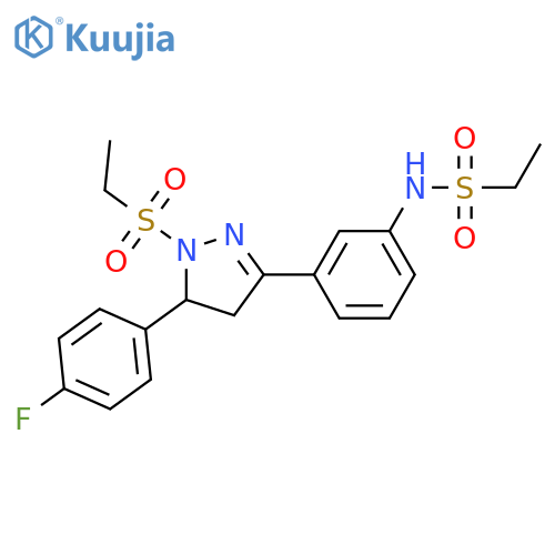 N-{3-1-(ethanesulfonyl)-5-(4-fluorophenyl)-4,5-dihydro-1H-pyrazol-3-ylphenyl}ethane-1-sulfonamide structure