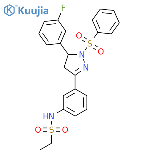 N-{3-1-(benzenesulfonyl)-5-(3-fluorophenyl)-4,5-dihydro-1H-pyrazol-3-ylphenyl}ethane-1-sulfonamide structure