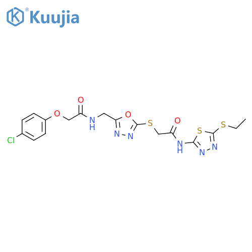 2-(4-chlorophenoxy)-N-({5-({5-(ethylsulfanyl)-1,3,4-thiadiazol-2-ylcarbamoyl}methyl)sulfanyl-1,3,4-oxadiazol-2-yl}methyl)acetamide structure
